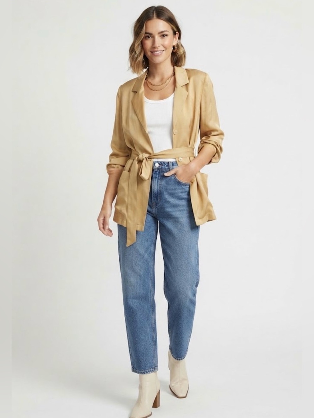 L’Zinger for Nordstrom 100% Silk Belted Utility Blazer Jacket Size Medium